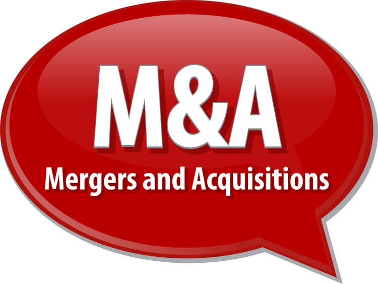 M&A acronym word speech bubble illustration