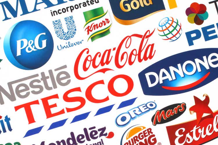 Collection of popular food logos companies printed on paper