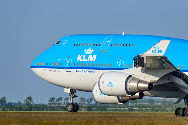 KLM Boeing 747 jumbojet airplane take off