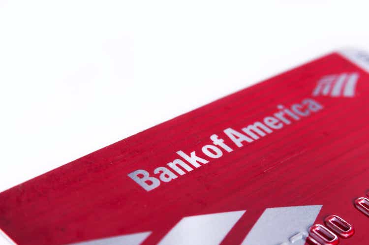 Bank of america debit card close up isolated on white