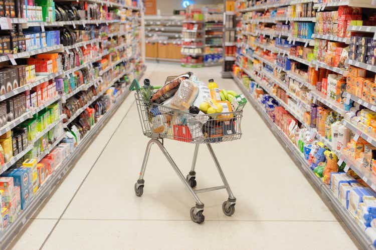 Supermarket aisles full of shopping carts