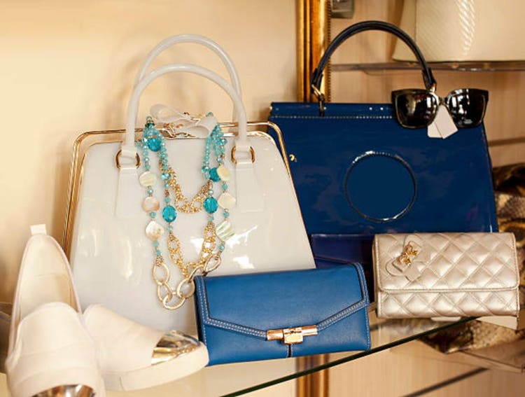 Female fashion accessories in blue and beige