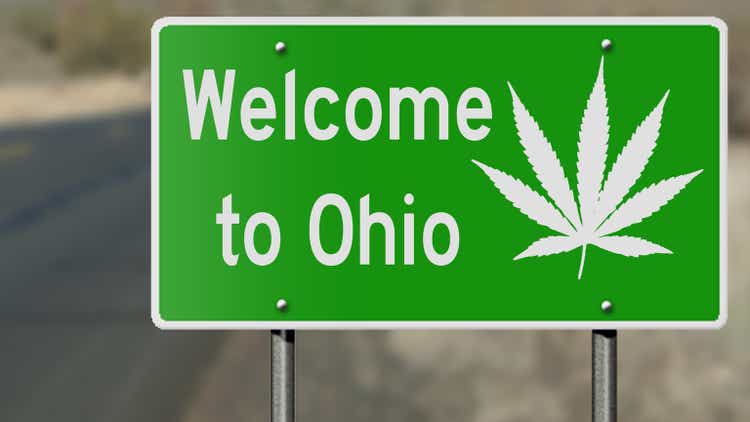 Ohio highway sign with marijuana leaf