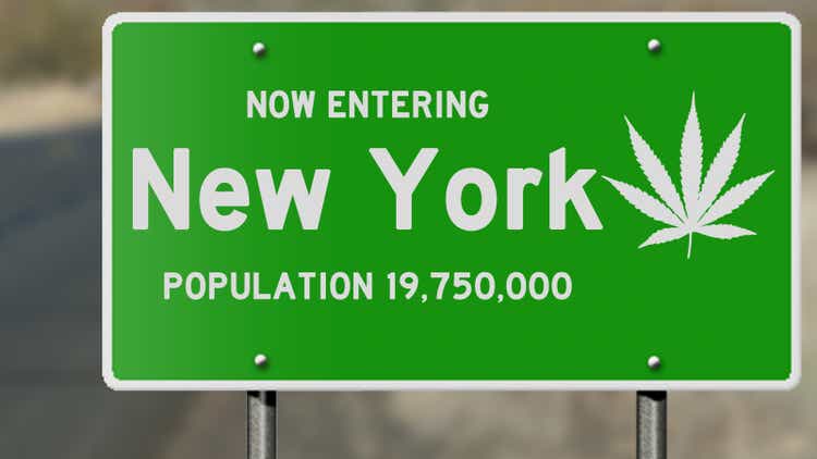 New York highway sign with marijuana leaf
