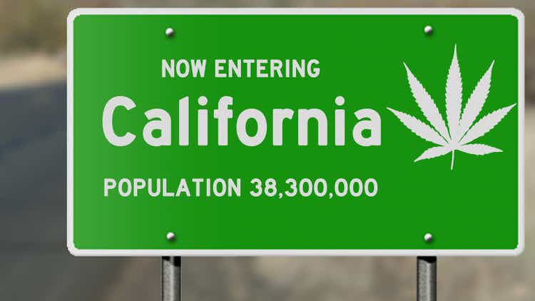 California highway sign with marijuana leaf