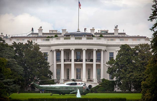 White House with Marine One Parked on Lawn