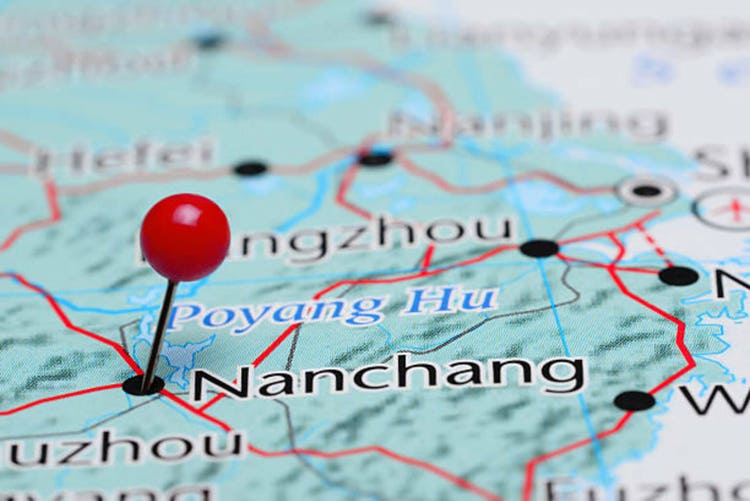 Nanchang pinned on a map of Asia
