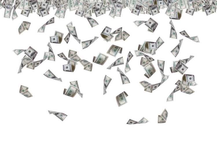 Dollar Banknotes Flying and Raining