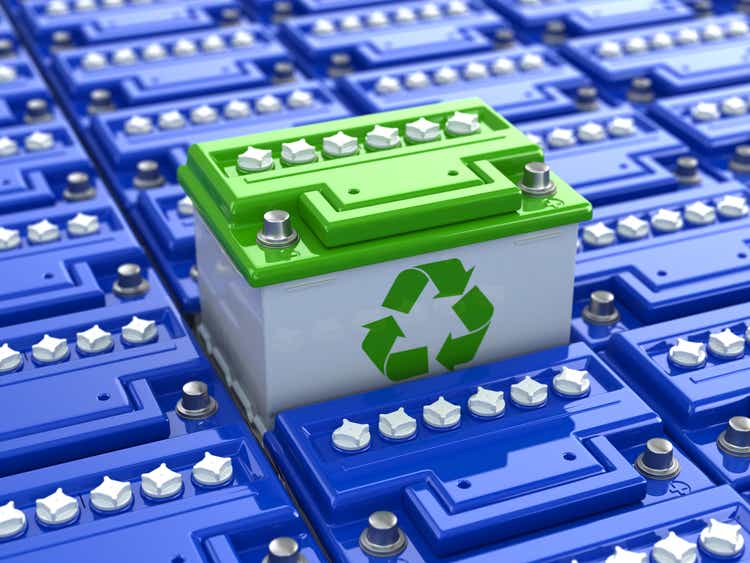Car battery recycling. Green energy. Background from accumulator