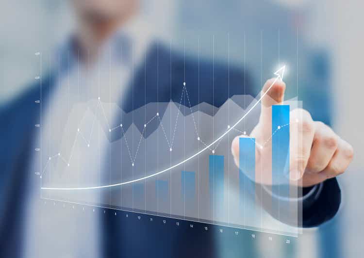 Financial charts revenue growth on the touch screen