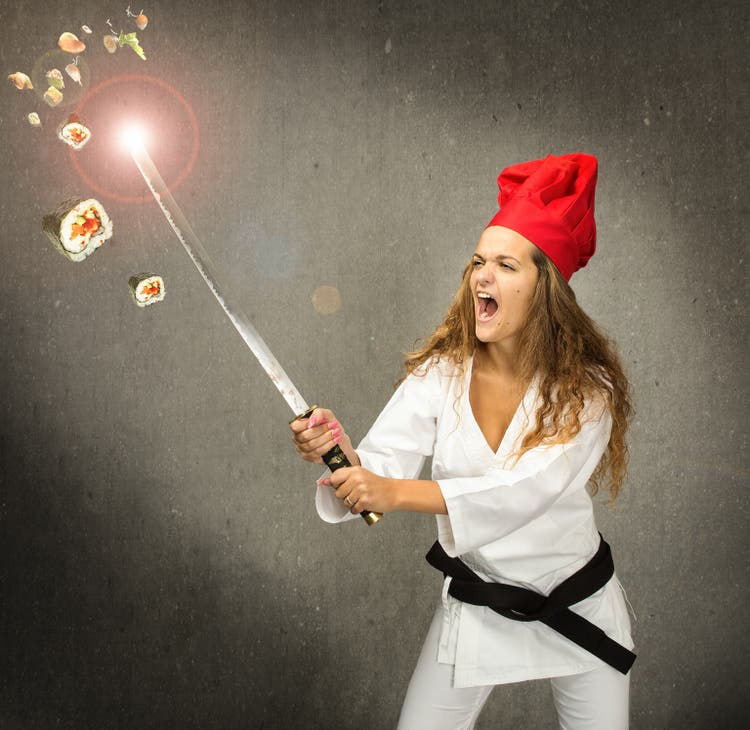Sushi master chef in samurai version