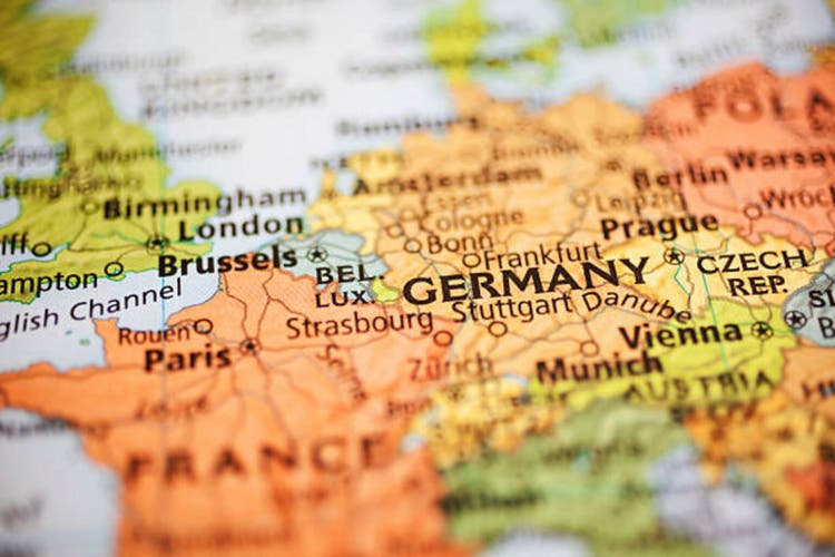 Map of European countries. Focus on Germany.