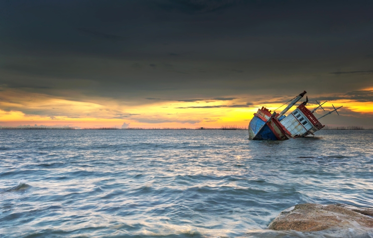 ship wrecked at sunset in Chonburi ,Thailand