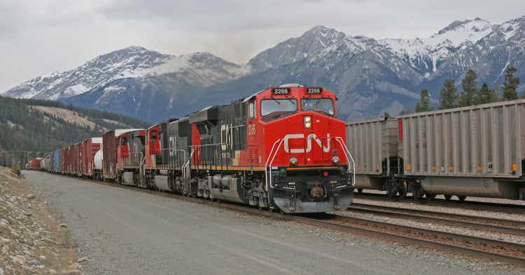 Canadian National Railway Train in the Rocky Mountains