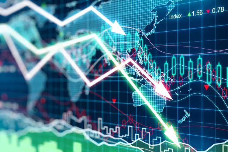 Business graph with arrows tending downwards