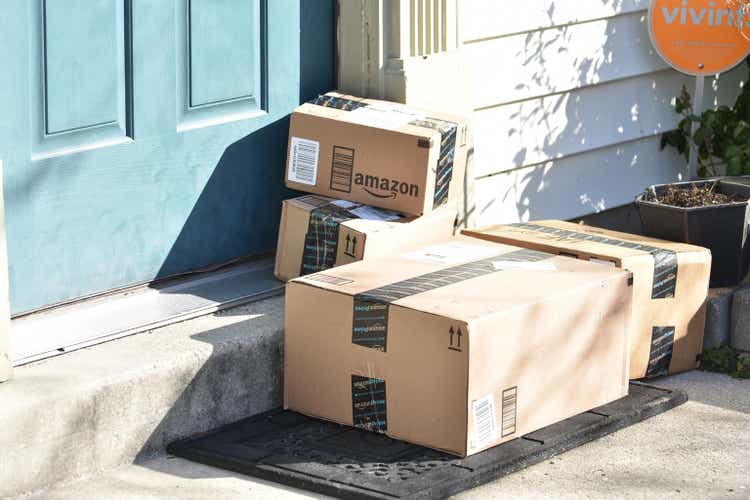 Amzon packages on a door step