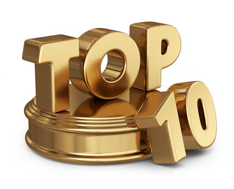 Golden top 10 list. 3D icon isolated