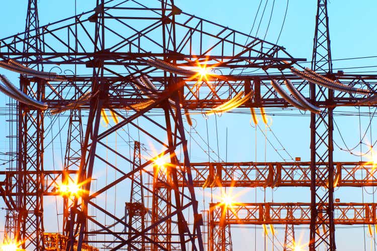 Electric substation in night-time lighting