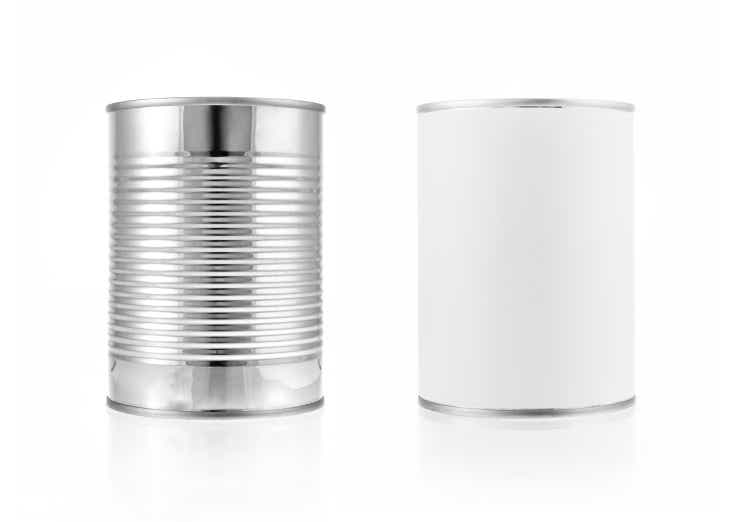 Close-up various metal and white tin can. Include clipping path