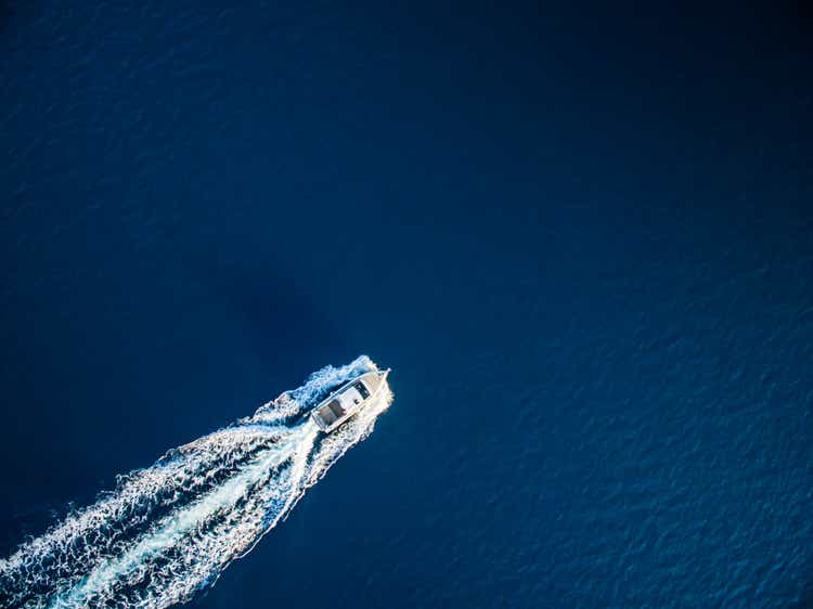 Speedboat racing along the open sea