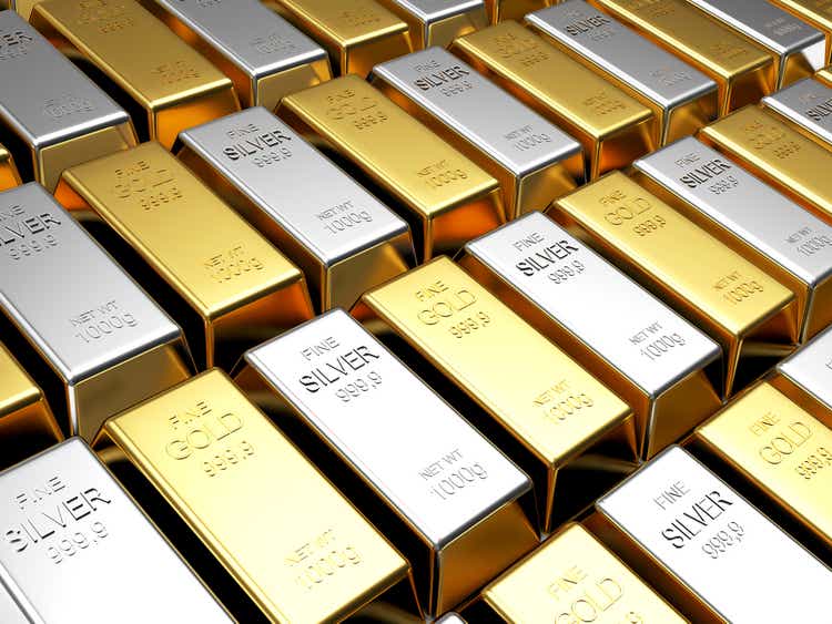 Rows of golden and silver bars