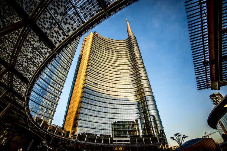 Milan Unicredit Bank skyscraper and Piazza Gae Aulenti