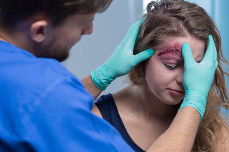 Girl with wound of head