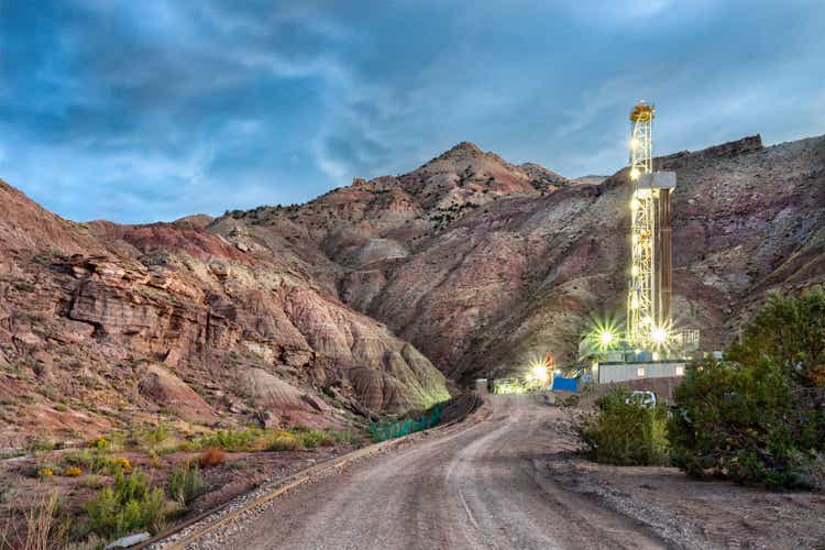 Drilling Fracking Rig at Dusk