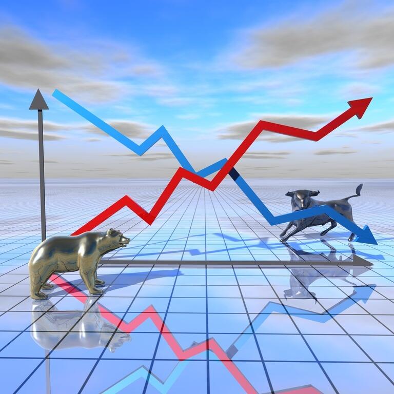 stock market graph abstract illustration with bear and bull
