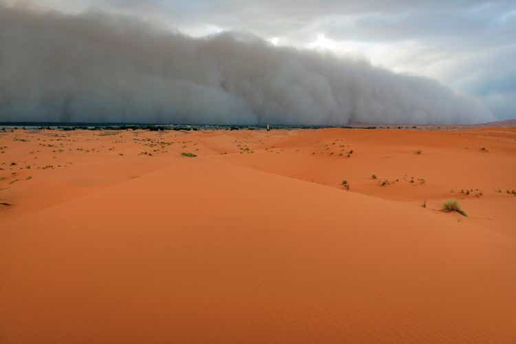 Sandstorm Approaching Merzouga Settlement Morocco