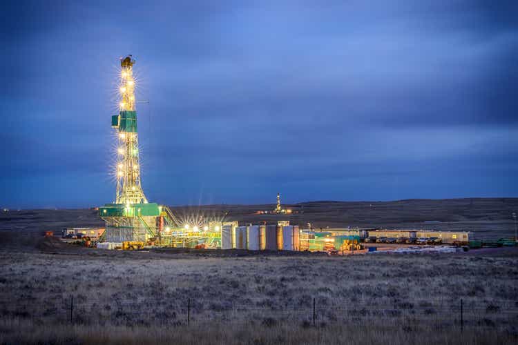 Drilling Fracking Rig at Night