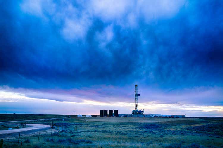 Drilling Fracking Rig at Dusk
