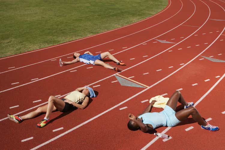 Exhausted runners on track