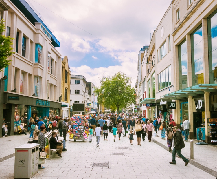 Busy weekend shopping street