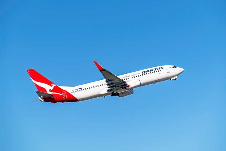 Qantas plane taking-off from Melbourne airport