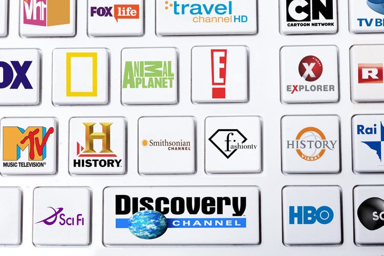 Cable TV selection of globally famous channels on keyboard
