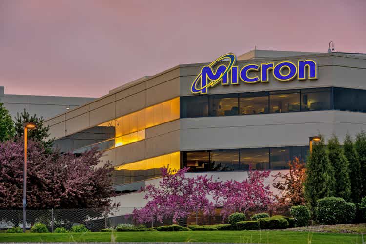 Morning warm sunlight on Micron Technology signage