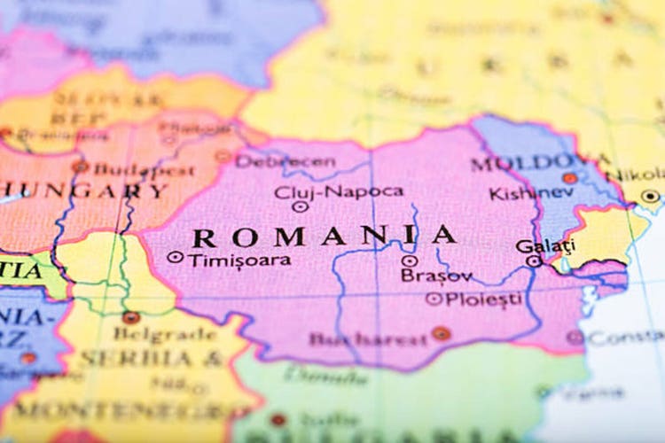 Map of Europe centered on Romania