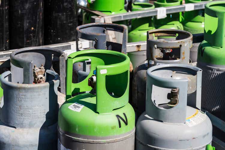 Refrigerant gas cylinders ready to transport