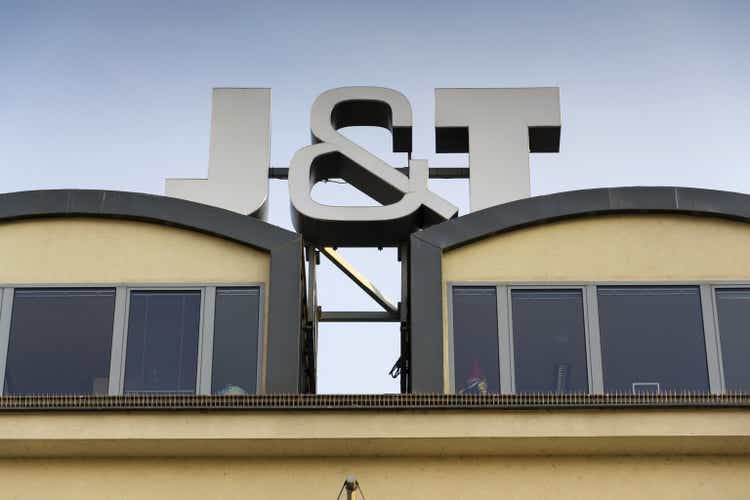 J&T Finance Group company logo on Czech headquarters