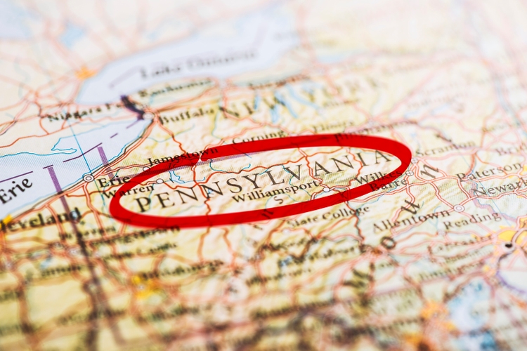 Pennsylvania Marked on Map