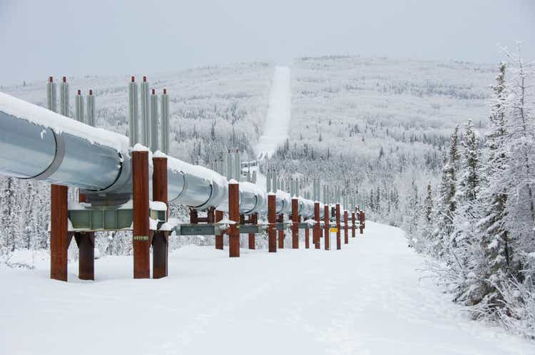 Winter Trans Alaska Pipeline with Snow