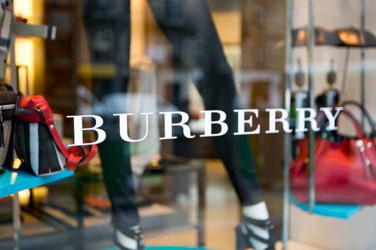 Burberry window display in Paris, France