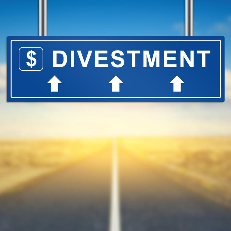 divestment words on blue road sign