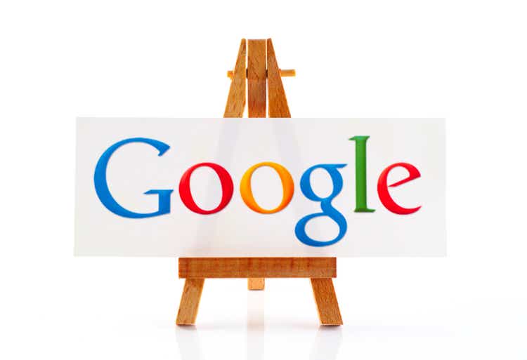 Wooden easel with word Google