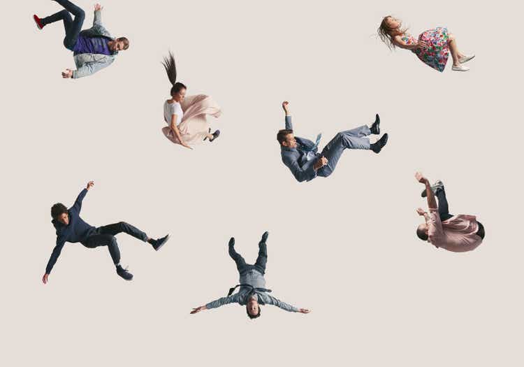 Group of people in the air, falling down