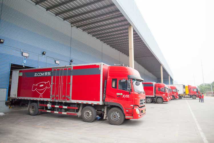 JD.com trucks at Northeast China based Gu"an warehouse distribution facility