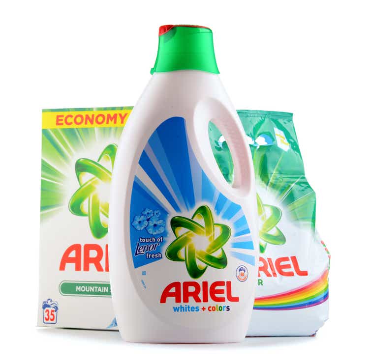 Ariel laundry detergent products isolated on white