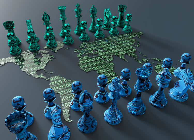 digital world map chess board with chess play