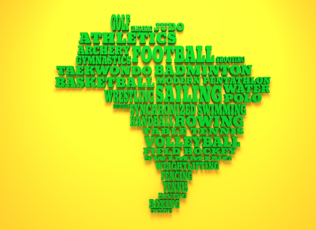 Brazil map with text, various sport competition